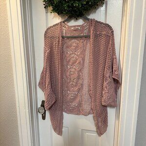 Do Everything In Love-Soft Pink Crochet Open Cardigan-One Size